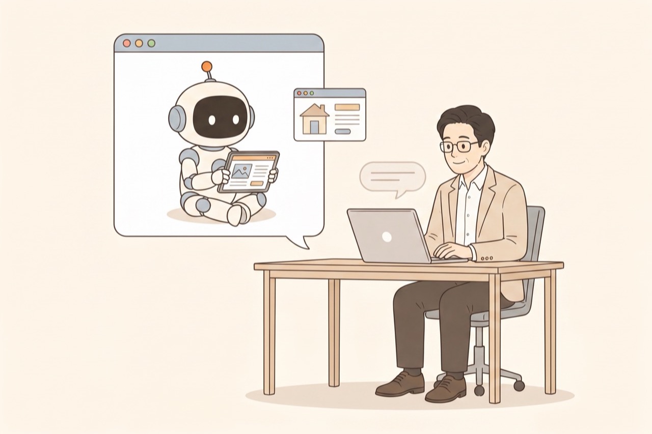 チャットワークのグループチャットにAI専用アカウントが1人のメンバーとして参加している様子のイラスト
