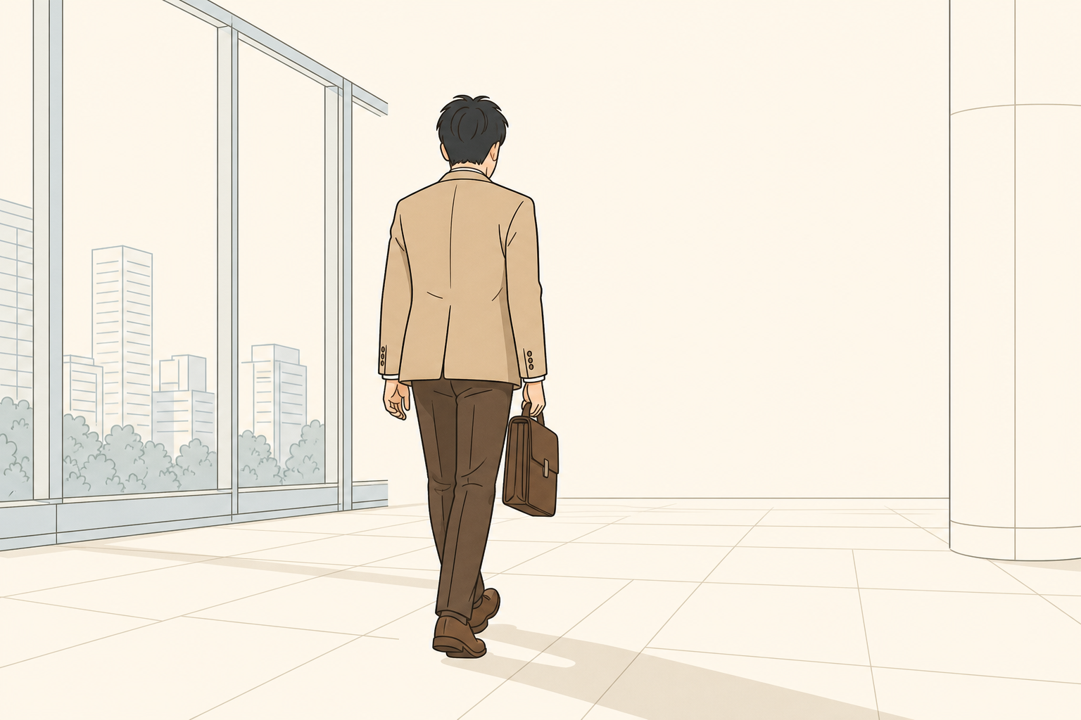 案件から静かに去る後ろ姿のイラスト